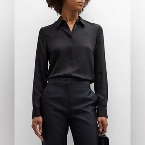Theory Sunaya Silk Blouse in Black Size Large
